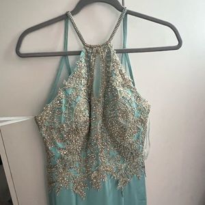 Blue and Gold sparkle prom dress.